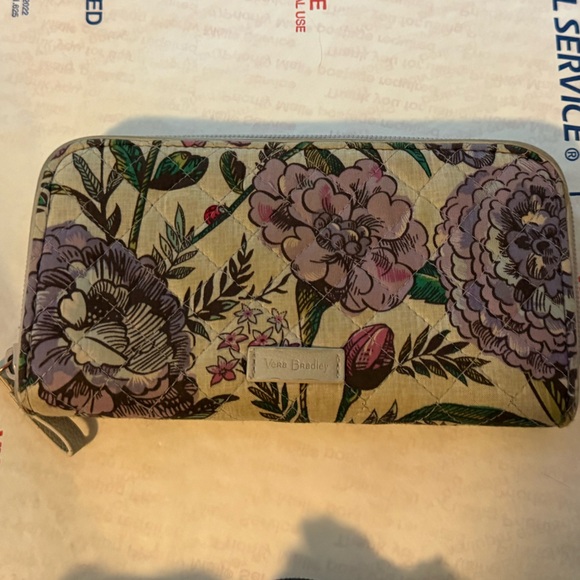 Vera Bradley Accessories - Vera Bradley Lavender Meadow Purple wallet with adorable ladybugs RETIRED